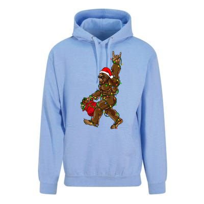 Santa Bigfoot Christmas Lights Rock Funny Sasquatch Believe Unisex Surf Hoodie