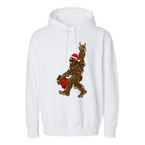 Santa Bigfoot Christmas Lights Rock Funny Sasquatch Believe Garment-Dyed Fleece Hoodie