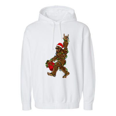 Santa Bigfoot Christmas Lights Rock Funny Sasquatch Believe Garment-Dyed Fleece Hoodie