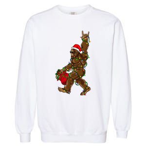 Santa Bigfoot Christmas Lights Rock Funny Sasquatch Believe Garment-Dyed Sweatshirt