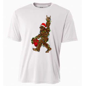 Santa Bigfoot Christmas Lights Rock Funny Sasquatch Believe Cooling Performance Crew T-Shirt