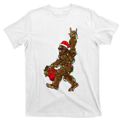 Santa Bigfoot Christmas Lights Rock Funny Sasquatch Believe T-Shirt