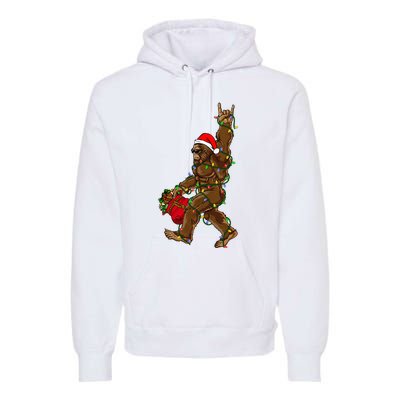 Santa Bigfoot Christmas Lights Rock Funny Sasquatch Believe Premium Hoodie