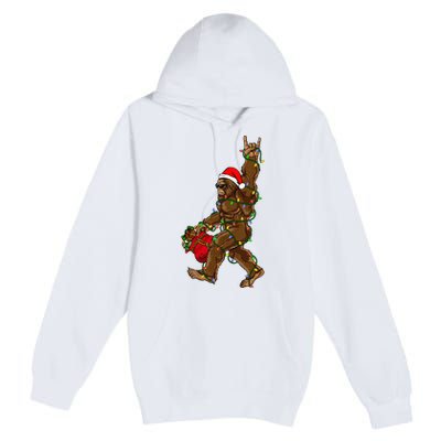 Santa Bigfoot Christmas Lights Rock Funny Sasquatch Believe Premium Pullover Hoodie