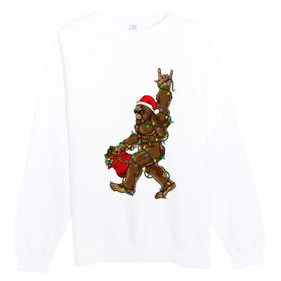 Santa Bigfoot Christmas Lights Rock Funny Sasquatch Believe Premium Crewneck Sweatshirt