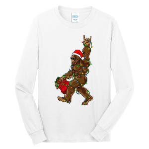 Santa Bigfoot Christmas Lights Rock Funny Sasquatch Believe Tall Long Sleeve T-Shirt