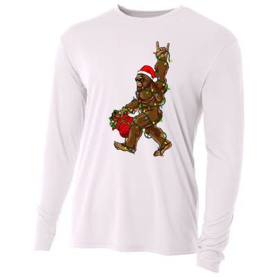 Santa Bigfoot Christmas Lights Rock Funny Sasquatch Believe Cooling Performance Long Sleeve Crew