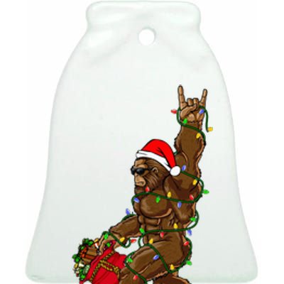 Santa Bigfoot Christmas Lights Rock Funny Sasquatch Believe Ceramic Bell Ornament