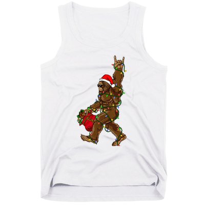 Santa Bigfoot Christmas Lights Rock Funny Sasquatch Believe Tank Top