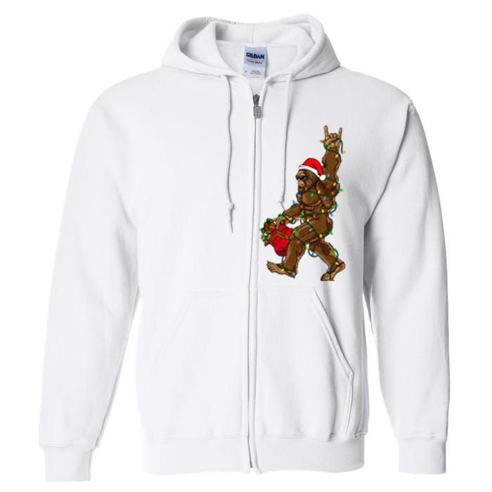 Santa Bigfoot Christmas Lights Rock Funny Sasquatch Believe Full Zip Hoodie