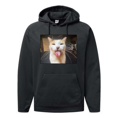 Silly Bleh Cat Meme Performance Fleece Hoodie