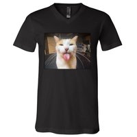 Silly Bleh Cat Meme V-Neck T-Shirt