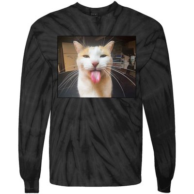 Silly Bleh Cat Meme Tie-Dye Long Sleeve Shirt