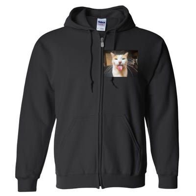 Silly Bleh Cat Meme Full Zip Hoodie