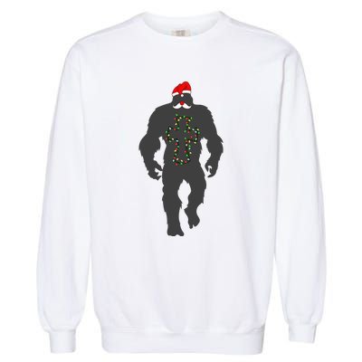 Santa Bigfoot Christmas Lights Funny Sasquatch Believe Garment-Dyed Sweatshirt