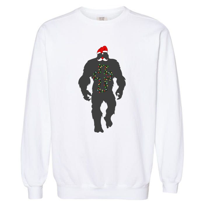 Santa Bigfoot Christmas Lights Funny Sasquatch Believe Garment-Dyed Sweatshirt