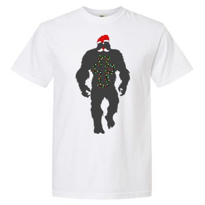 Santa Bigfoot Christmas Lights Funny Sasquatch Believe Garment-Dyed Heavyweight T-Shirt