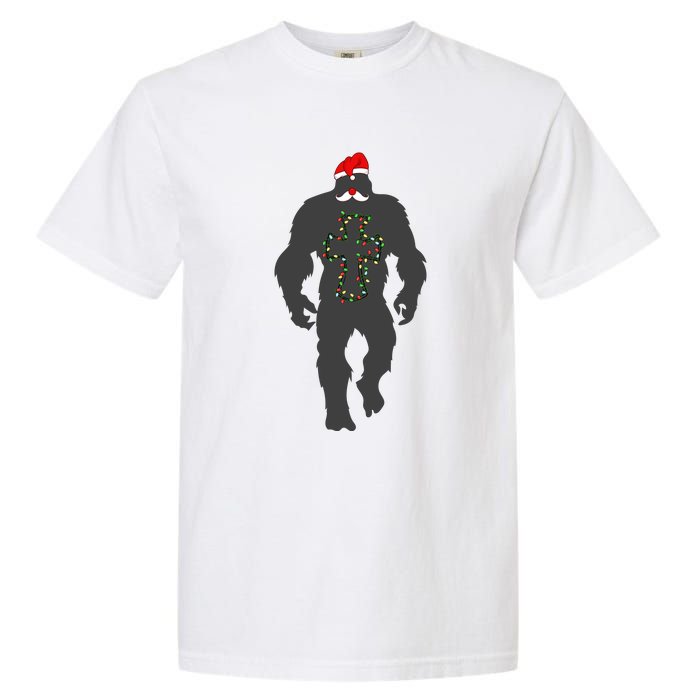 Santa Bigfoot Christmas Lights Funny Sasquatch Believe Garment-Dyed Heavyweight T-Shirt