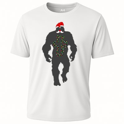 Santa Bigfoot Christmas Lights Funny Sasquatch Believe Cooling Performance Crew T-Shirt