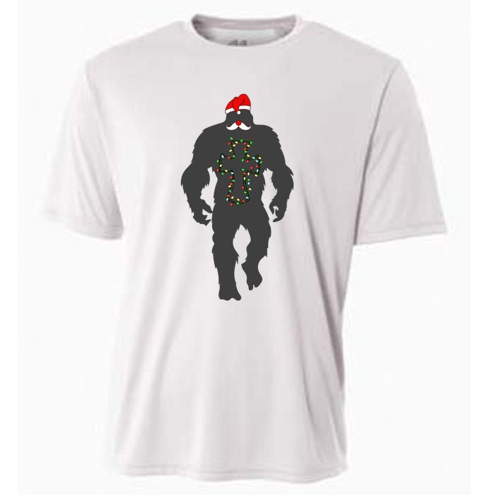 Santa Bigfoot Christmas Lights Funny Sasquatch Believe Cooling Performance Crew T-Shirt