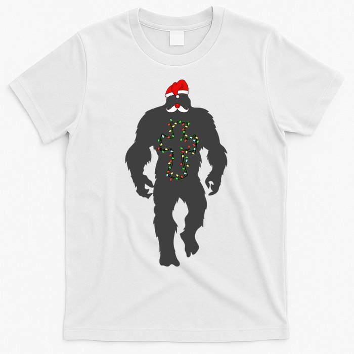 Santa Bigfoot Christmas Lights Funny Sasquatch Believe T-Shirt