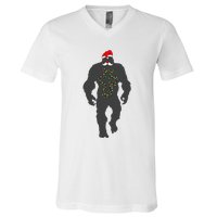 Santa Bigfoot Christmas Lights Funny Sasquatch Believe V-Neck T-Shirt