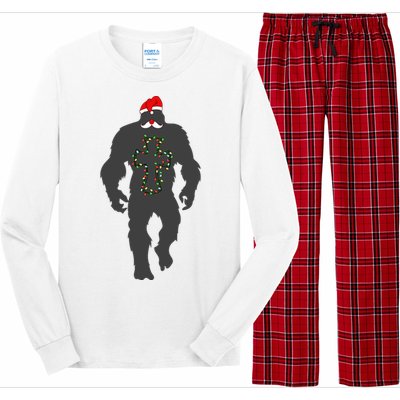 Santa Bigfoot Christmas Lights Funny Sasquatch Believe Long Sleeve Pajama Set