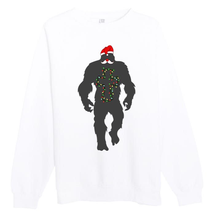 Santa Bigfoot Christmas Lights Funny Sasquatch Believe Premium Crewneck Sweatshirt