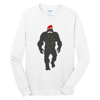 Santa Bigfoot Christmas Lights Funny Sasquatch Believe Tall Long Sleeve T-Shirt