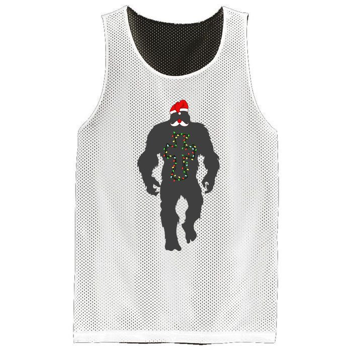 Santa Bigfoot Christmas Lights Funny Sasquatch Believe Mesh Reversible Basketball Jersey Tank