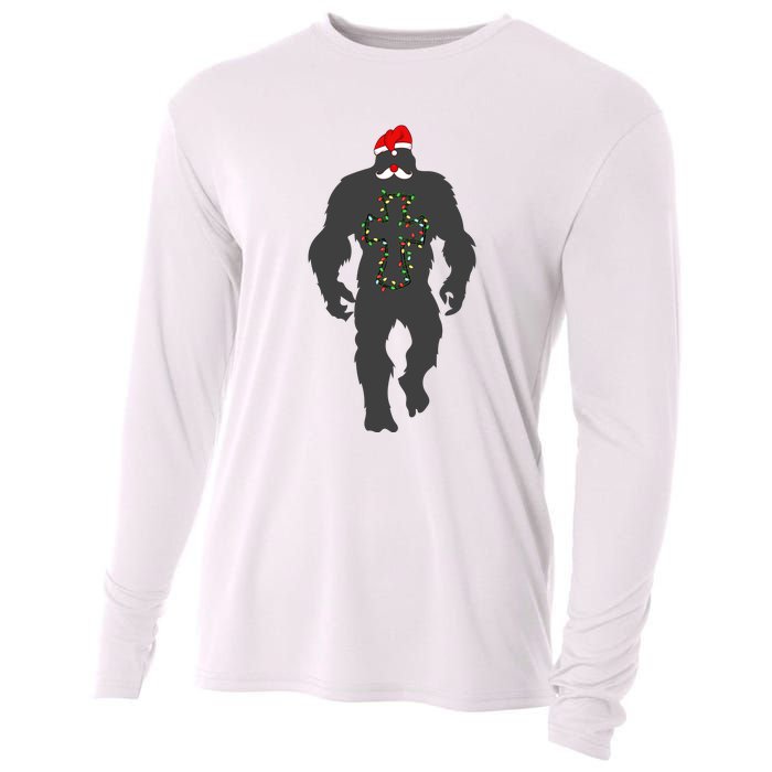 Santa Bigfoot Christmas Lights Funny Sasquatch Believe Cooling Performance Long Sleeve Crew