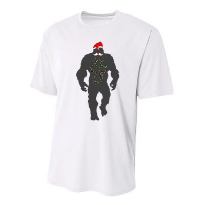 Santa Bigfoot Christmas Lights Funny Sasquatch Believe Performance Sprint T-Shirt