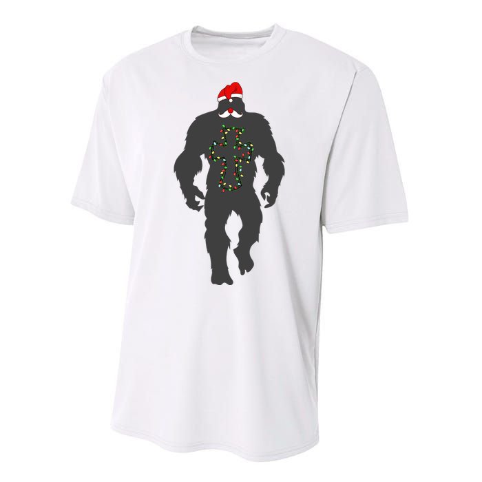 Santa Bigfoot Christmas Lights Funny Sasquatch Believe Performance Sprint T-Shirt