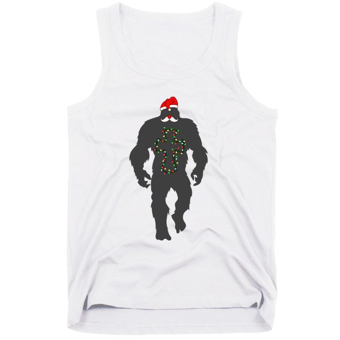 Santa Bigfoot Christmas Lights Funny Sasquatch Believe Tank Top