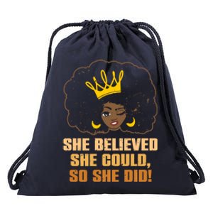 She Believed Could So She Did Black Queen Crown Lover Gift Drawstring Bag