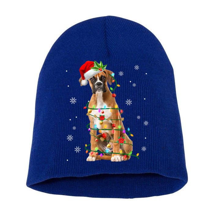 Santa Boxer Christmas Tree Light Pajama Dog X Mas Matching Meaningful Gift Short Acrylic Beanie