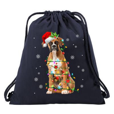 Santa Boxer Christmas Tree Light Pajama Dog X Mas Matching Meaningful Gift Drawstring Bag