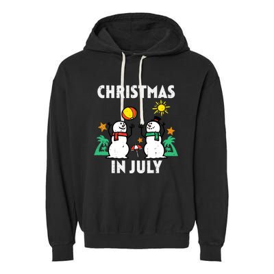 Snowman Beach Christmas In July Xmas Summer Garment-Dyed Fleece Hoodie