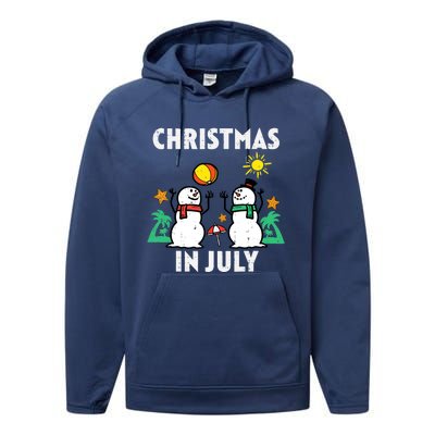 Snowman Beach Christmas In July Xmas Summer Performance Fleece Hoodie