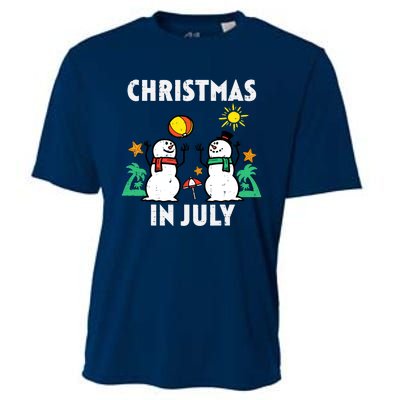 Snowman Beach Christmas In July Xmas Summer Cooling Performance Crew T-Shirt