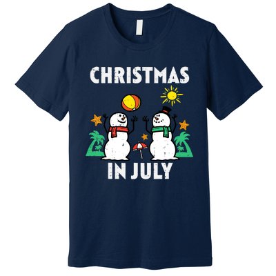 Snowman Beach Christmas In July Xmas Summer Premium T-Shirt