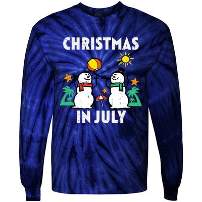 Snowman Beach Christmas In July Xmas Summer Tie-Dye Long Sleeve Shirt