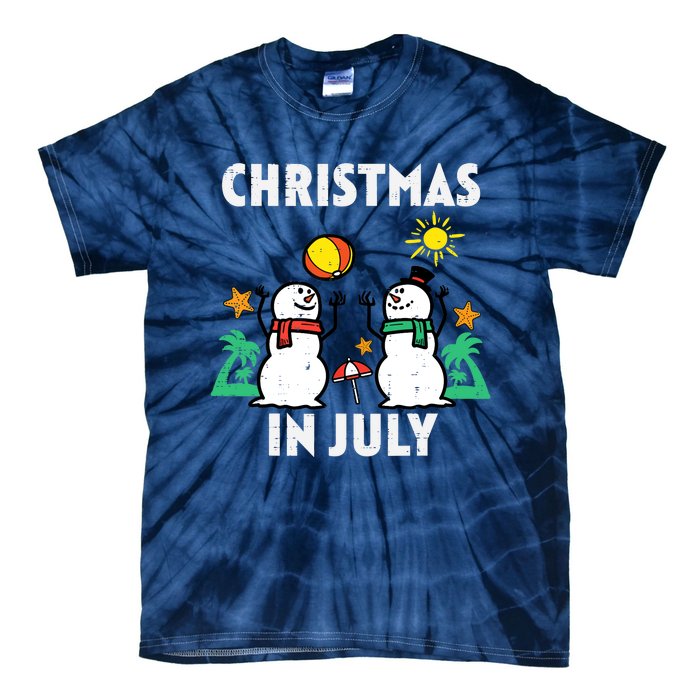 Snowman Beach Christmas In July Xmas Summer Tie-Dye T-Shirt