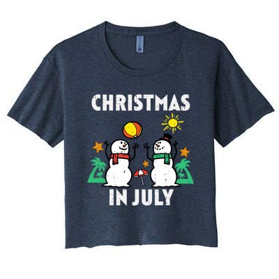 Snowman Beach Christmas In July Xmas Summer Women's Crop Top Tee