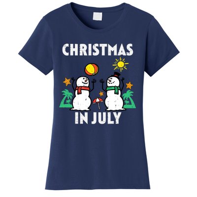 Snowman Beach Christmas In July Xmas Summer Women's T-Shirt