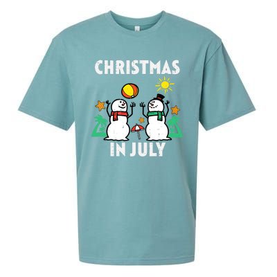 Snowman Beach Christmas In July Xmas Summer Sueded Cloud Jersey T-Shirt