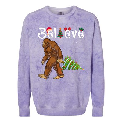 Santa Bigfoot Christmas Lights Rock Funny Sasquatch Believe Colorblast Crewneck Sweatshirt