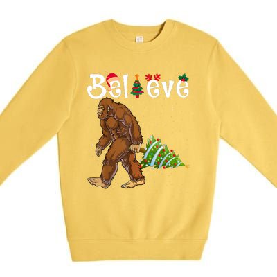 Santa Bigfoot Christmas Lights Rock Funny Sasquatch Believe Premium Crewneck Sweatshirt