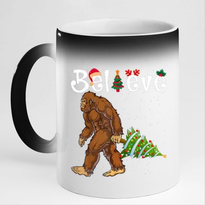 Santa Bigfoot Christmas Lights Rock Funny Sasquatch Believe 11oz Black Color Changing Mug