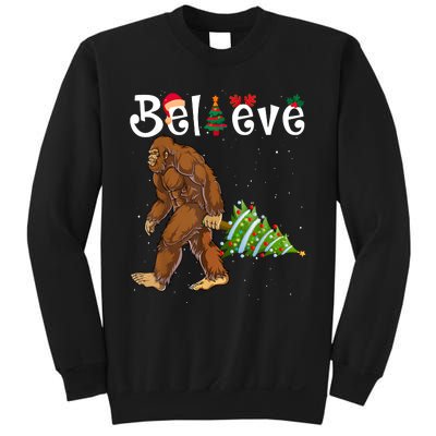 Santa Bigfoot Christmas Lights Rock Funny Sasquatch Believe Sweatshirt